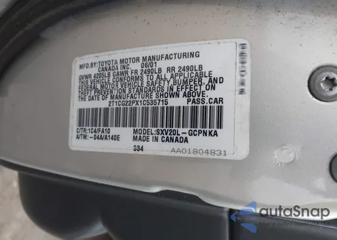 2001 Toyota Camry Solara Se from USA, damaged, VIN 2T1CG22PX1C535715